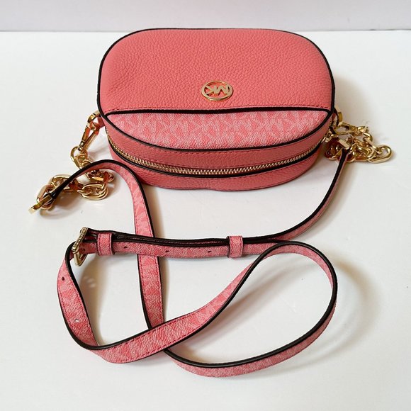 Michael Kors Jet Set Glam Small MINI Oval Camera Crossbody Bag MK Tea Rose - Picture 9 of 13